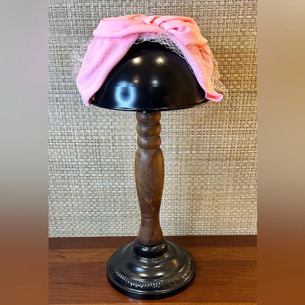 🌟HP🌟VTG 1960s Baby Pink Chiffon Fascinator  Birdcage Veil Half Bubble Hat USA - Picture 5 of 9
